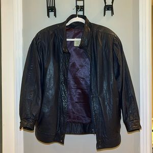Vintage Leather Jacket in Navy Blue